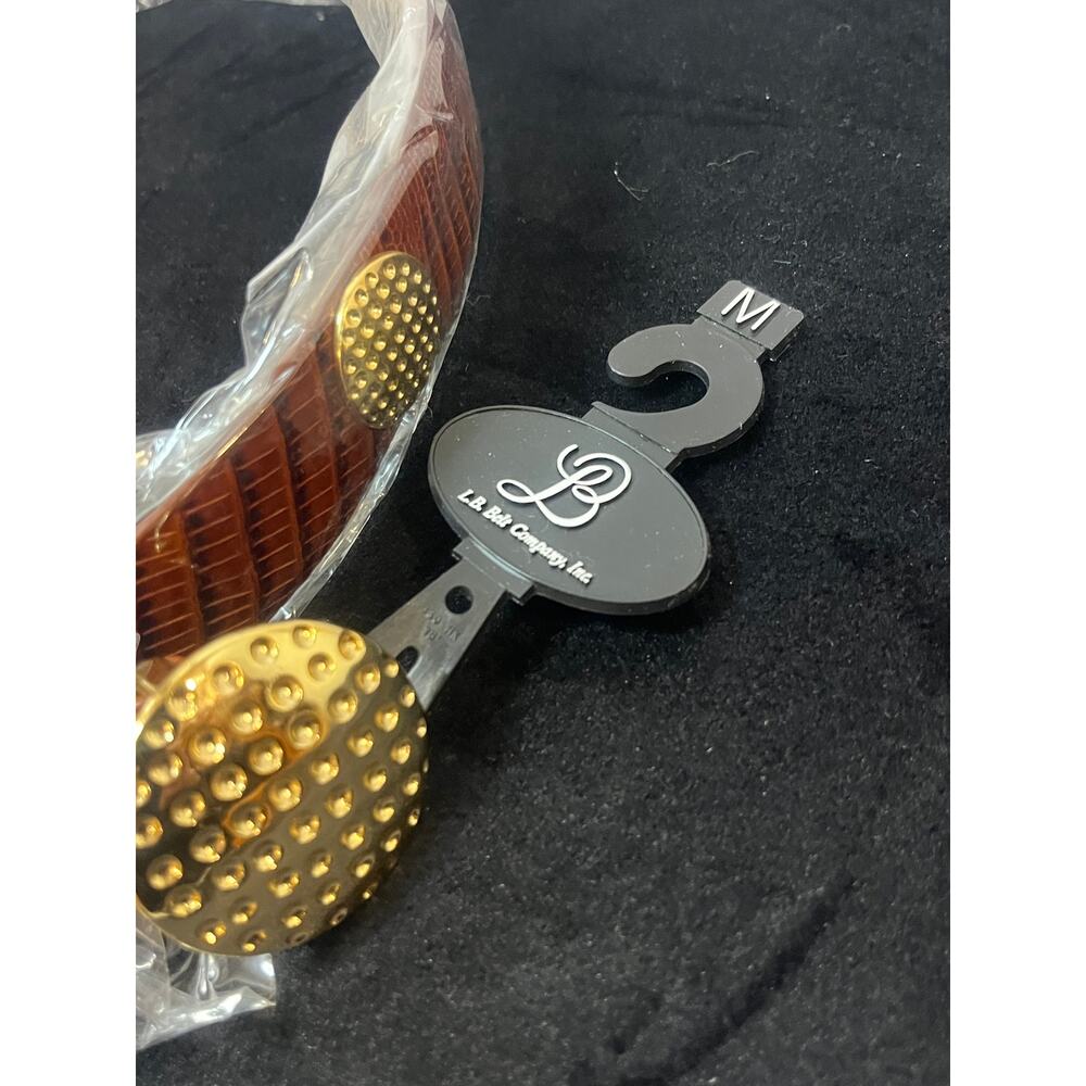 WMS Genuine Brown w/Black Italian Leather Belt Gold Accents Size Medium  NWT